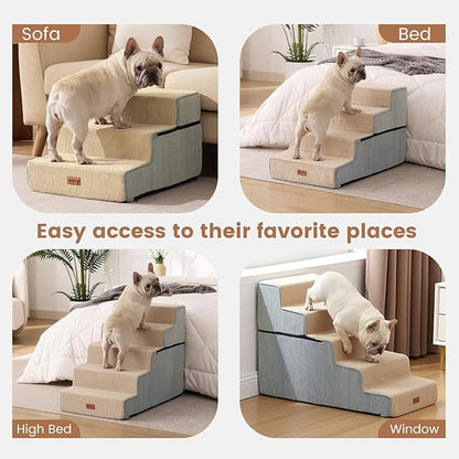 Gardner Pet Dog Stairs for Small Dogs 22.8" H, 5-Step Extra Wide Dog Stairs for High Bed, Pet Steps for Small Dogs and Cats Couch with Durable Non-Slip Waterproof Fabric Cover and Soft Foam, Beige