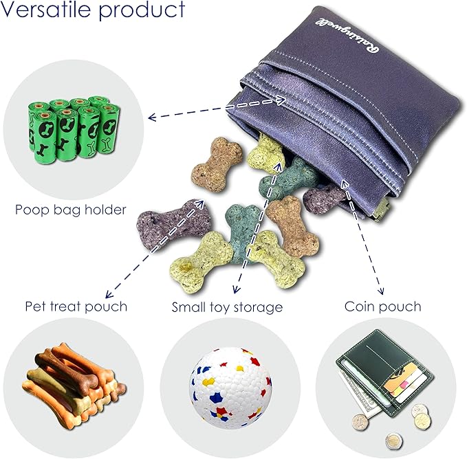 Raisingwell Dog Treat Pouch, Pocket Sized Pet Training Pouch, Hand Free Purple Dog Walking Bag with Carabiner, Self-Closing Pet Feed Snack Reward, for Puppy Travel or Outdoor Use, NanoPTC