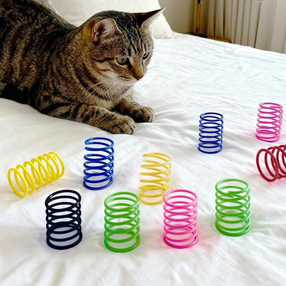 AGYM 6Colors Plastic Spring Cat Toys, 24 Pack Spiral Springs for Indoor Cats to Swat, Bite, Hunt, Interactive Toys for Cats and Kittens
