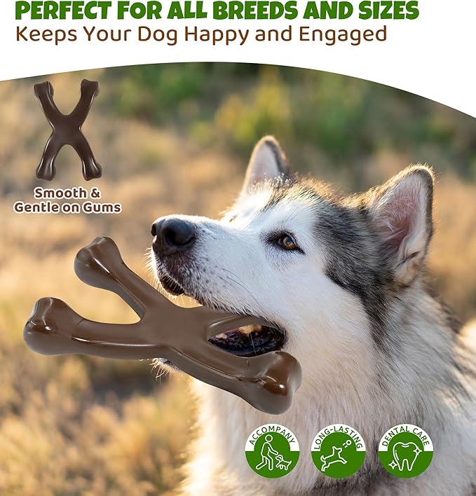 Tough Dog Chew Toy for Aggressive Chewers, Indestructible Beef Flavor Nylon Bone, Durable Dental Toy for Teeth Cleaning & Anxiety Relief, for Small Medium Large Dogs, Keep Them Busy (Brown-X)