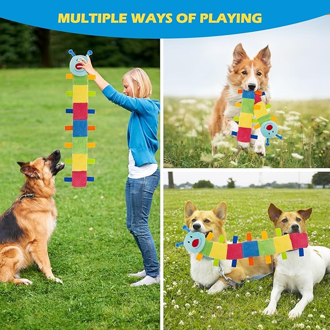 PAWCHIE Dog Toys for Large Dog, Tug of War Dog Toy with 7 Squeakers to Keep Them Busy, Squeaky Dog Toys No Stuffing Plush Toy for Dogs, Chew Toys with Crinkle Paper for Teething & Chewing