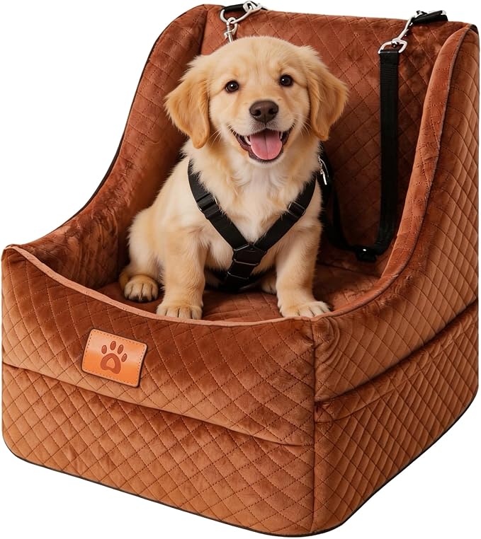 Dog Car Seat for Medium Dogs Up to 35lbs, Pet Booster Seat with 2 Safety Belts, Detachable Washable, Non-Slip Stable Base, Portable Puppy Car Seat for Travel & Outdoor Daily Use