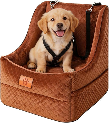 Dog Car Seat for Medium Dogs Up to 35lbs, Pet Booster Seat with 2 Safety Belts, Detachable Washable, Non-Slip Stable Base, Portable Puppy Car Seat for Travel & Outdoor Daily Use