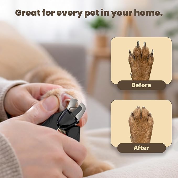 2-in-1 Dog Nail Clippers & Cat Nail Clipper with 2 LED Lights, USB Rechargeable with Safety Guard, Low Noise Grooming Tool for Small, Medium & Large Dog and Cat Nail Trimmer (Black)