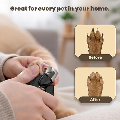 2-in-1 Dog Nail Clippers & Cat Nail Clipper with 2 LED Lights, USB Rechargeable with Safety Guard, Low Noise Grooming Tool for Small, Medium & Large Dog and Cat Nail Trimmer (Black)