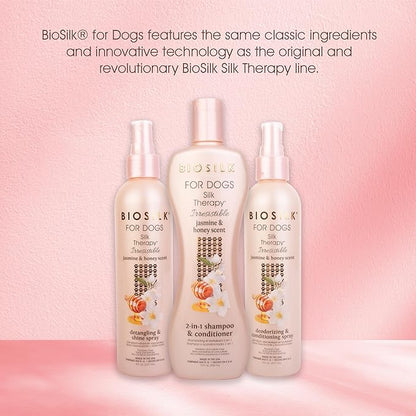 BioSilk for Dogs Silk Therapy Irresistible 2-in-1 Shampoo and Conditioner, Jasmine and Honey Scent, Hydrolyzed Silk Proteins, Paraben Free, pH Balanced for Dogs, Safe 8 Weeks+, 12 fl oz
