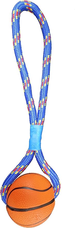 Rubber Ball with Rope Dog Toy (Basketball)