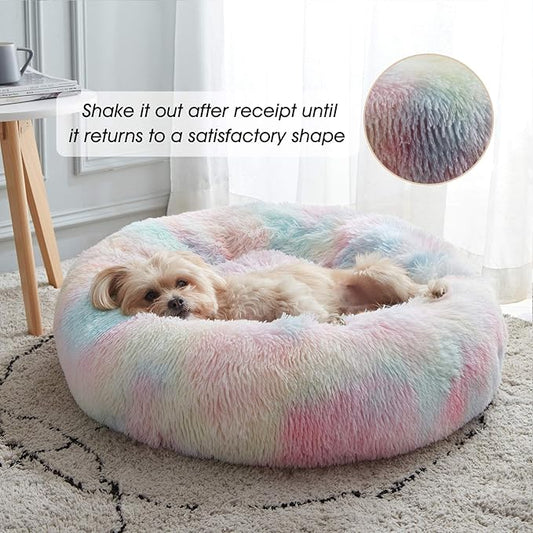 WESTERN HOME WH Calming Dog & Cat Donut Cuddler, Anti-Anxiety Warming Cozy Soft Round Bed, Fluffy Faux Fur Plush Cushion for Small Medium Dogs and Cats (20"/24"/27"/30")