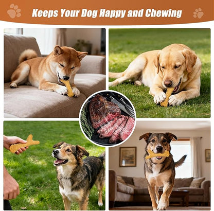 Dog Chew Toy for Puppy Medium Dogs Durable Dog Chew Bones Teething Toys,Tough Wishbone Dog Toys for Aggressive Chewers, Beef Flavor