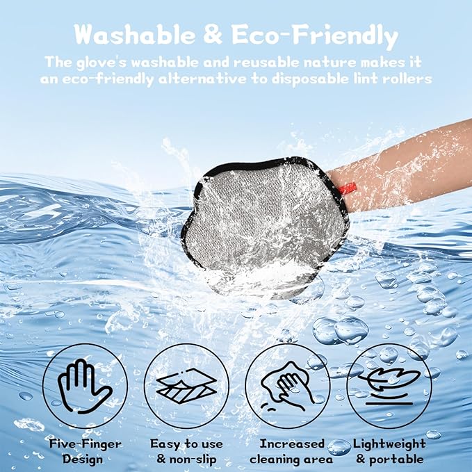 Pet Hair Removal Glove for Dog and Cat, Upgraded 5-Finger Electrostatic Pet Hair Remover, Reusable and Easy Cleaning, Effortlessly Remove Hair from Clothing, Couch, Carpet, Car Seat and Furniture