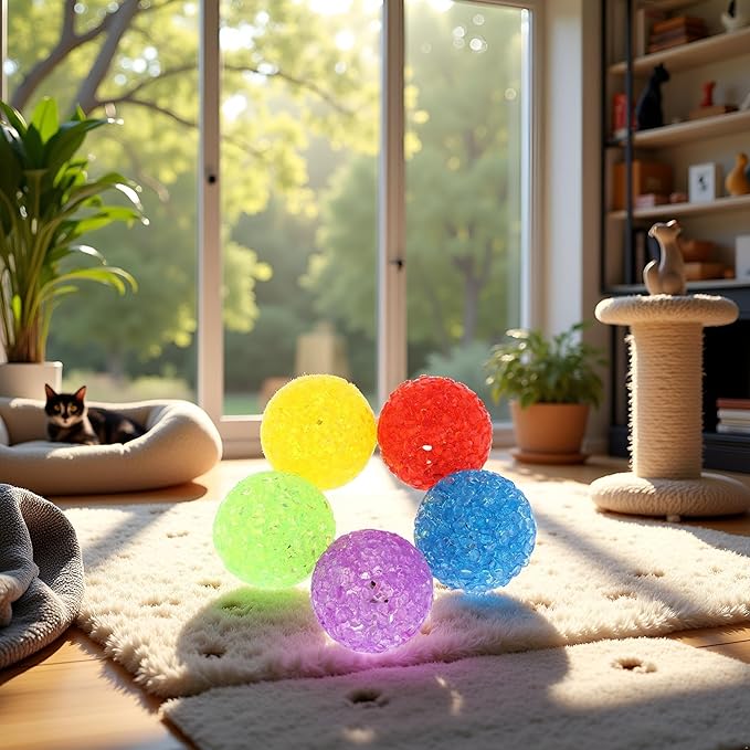 5 Pcs Cat Bell Crystal Ball Sound Pet Game Kitten Plastic Interactive Rattle for Indoor Cats Balls with Bells Teaser, Cat Toys for Bored Indoor Adult Cats,Random, As the Pictures