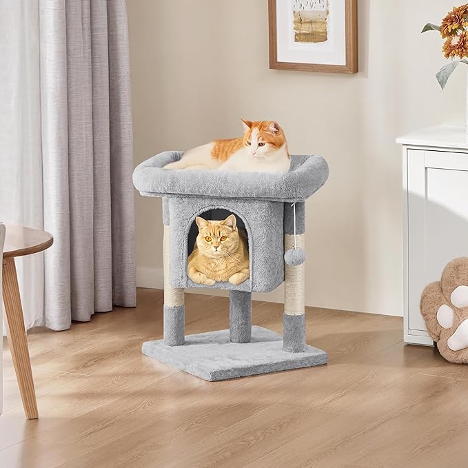 Yaheetech 23.5in Cat Tree Tower, Cat Condo with Sisal-Covered Scratching Posts, Cat House Activity Center Furniture for Kittens, Cats and Pets - Light Gray