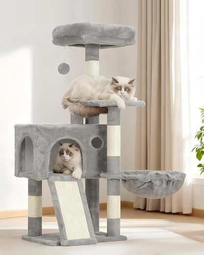 Cat Tree, 41.3" Cat Tower for Indoor Kittens with Scratching Board and Posts, Multi-Level Cozy Cat Condo with 2 Perches, Hammock, Balls, Light Gray GCT005SW