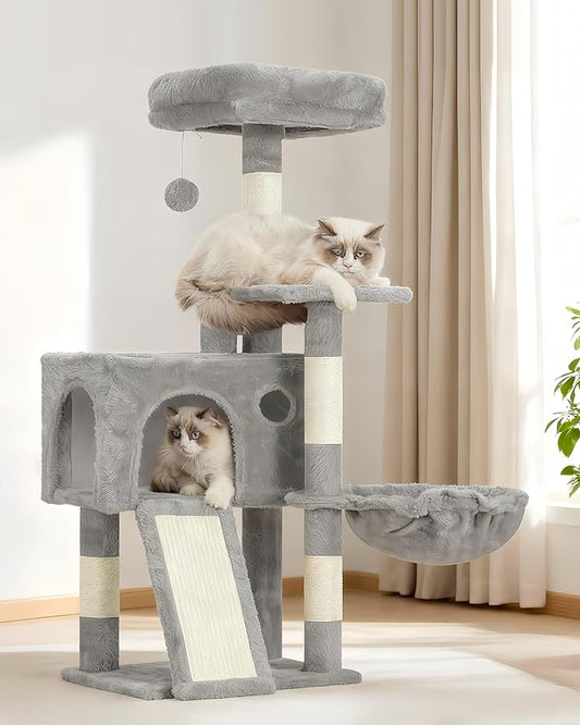 Cat Tree, 41.3" Cat Tower for Indoor Kittens with Scratching Board and Posts, Multi-Level Cozy Cat Condo with 2 Perches, Hammock, Balls, Light Gray GCT005SW