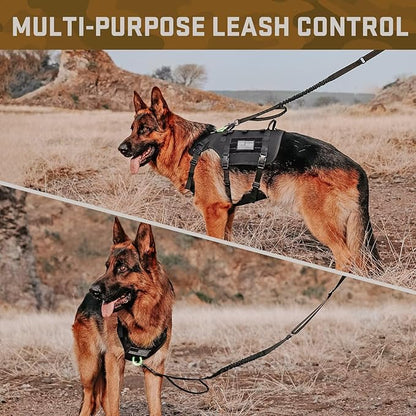 Forestpaw Tactical Dog Harness for Large Dogs,Tactical Dog Collar with Bungee Leash Set,No Pull Military Dog Harness for Walking Training,Adjustable for Medium Large Dogs,Black,Chest 15.5-25.5"