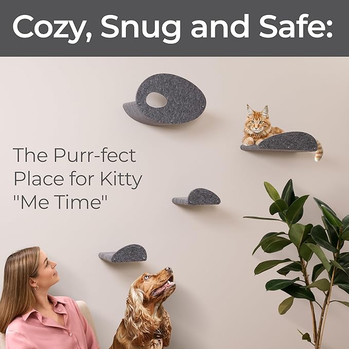 Accessory ADD-ON Set of 4 Facades Covers Compatible with Cat Wall Shelves by Pryde Pets - 100% Sustainable PET Felt - Climbers Sold Seperately - Cats Shelf Privacy and Safety Bumpers (Charcoal)