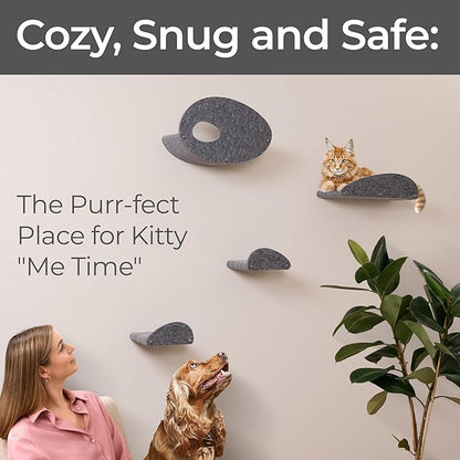 Accessory ADD-ON Set of 4 Facades Covers Compatible with Cat Wall Shelves by Pryde Pets - 100% Sustainable PET Felt - Climbers Sold Seperately - Cats Shelf Privacy and Safety Bumpers (Charcoal)