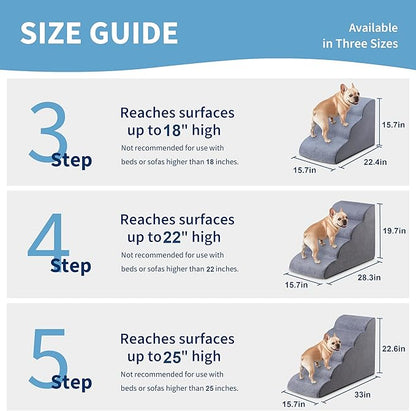 Dog Stairs for Small Dogs 15.7” H, 3-Step Pet Ramp with High-Density Foam, Non-Slip Soft Cover, Dog Steps for Bed, Couch or Sofa, Gray
