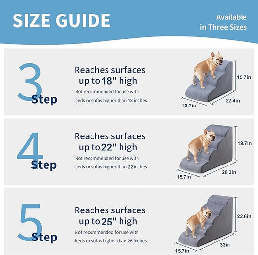 Dog Stairs for Small Dogs 15.7” H, 3-Step Pet Ramp with High-Density Foam, Non-Slip Soft Cover, Dog Steps for Bed, Couch or Sofa, Gray