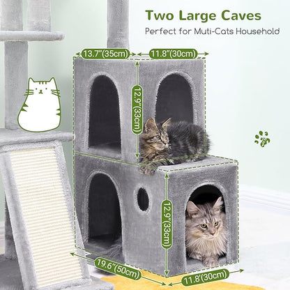 Globlazer Cat Tower for Indoor Adult Cats, 50-inch Heavy Duty Cat Tree House for Big Cats with Extra-Large Padded Platform, Sisal Scratching Board, 2 Large Condos, F50, Light Grey