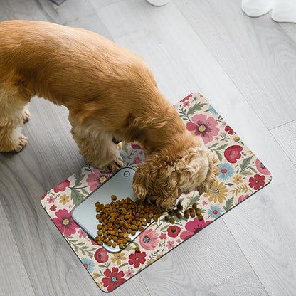 Pet Dog Cat Food Mat, Absorbent Quick Dry Dog Bowl Mats for Food and Water, Non Slip Boho Floral Dogs Cat Placemats Feeding Mat for Floors Indoor Puppy Pet Accessories Supplies 12 * 20 inch