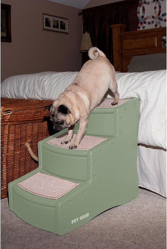 Pet Gear Easy Step III Pet Stairs, 3 Step for Cats/Dogs, Removable Washable Carpet Treads, for Pets Up to 150lbs, No Tools Required, Available in 9 Colors, Willow