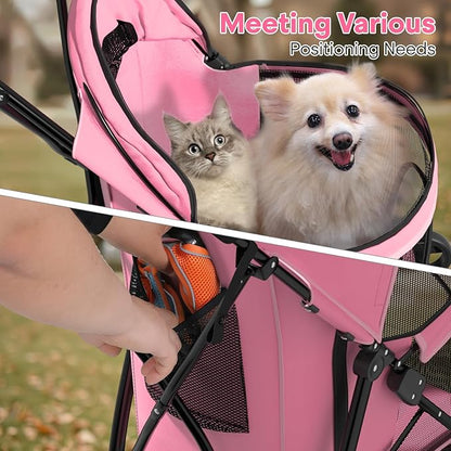 Dog Stroller for Small Dogs 10 lbs -22lbs Puppy Stroller Medium Dog Wagon Small Pet Stroller for Cats, Cat Strollers for 2 Cats, Rear Storage, Pink