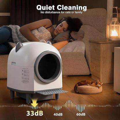 Self-Cleaning Automatic Litter Box with 80L Large Capacity for Multiple Cats, Features Odor-Free Waste Disposal, Safety Sensor, App Control via 2.4 GHz Wi-Fi, Includes 2 Roll Garbage Bags