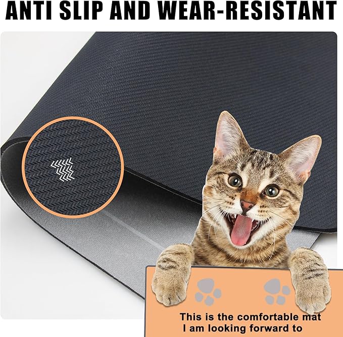 YCT Cat Pet Food Mat, Non-Slip Bottom Absorbent Quick Dry Feeding Mat for Dogs & Cats, Pet Supplies, 16.9"x24" Navy Blue