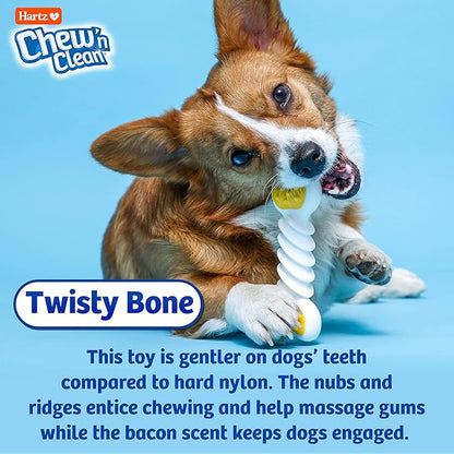 Hartz Chew ‘n Clean Twisty Bone Dog Chew Toy, Bacon Scented Chew Toy for Moderate Chewers, Small/Medium, Color Varies (Pack of 2)