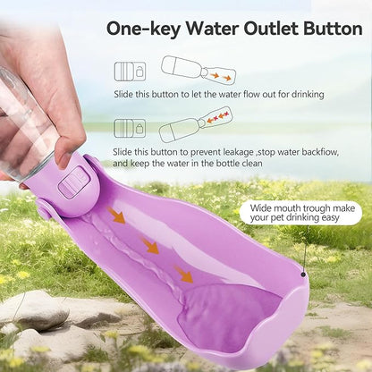 UPSKY Dog Water Bottle | Portable & Foldable Dog Water Bottle | 3-in-1 Portable Pet Water Dispenser with Food Container & Poop Scooper for Outdoor Walking, Hiking & Travel,14.2oz(Pink)