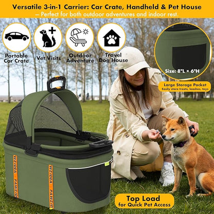 PAWZIDEA Portable Small Dog Crate for Car Travel up 33lbs, Enclosed Dog Car Seat Soft-Sided, Escape-Proof Reversible No-Zip Canopy, Foldable Pet Carrier Seatbelt for Small Medium Puppies & Cats Kennel