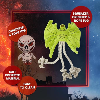design LAB, Inc. Stranger Things Official Merchandise | Cool Dog Toys with Rope and Squeakers | Vecna & Demobat 2-Pack Set | Interactive Dog Toy Squeaks for Interactive Play