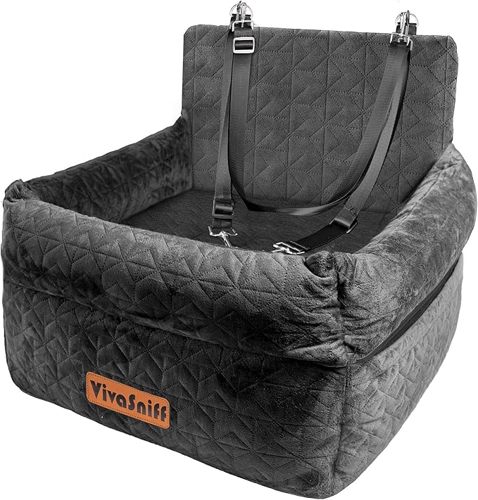 Dog Booster Car Seat for Small/Medium Dogs, VIVASNIFF 6 Inches Memory Foam Elevated Dog Pet Car Bed up to 45 lbs with 2 Safety Belts, Leakproof, Detachable and Washable (Black).