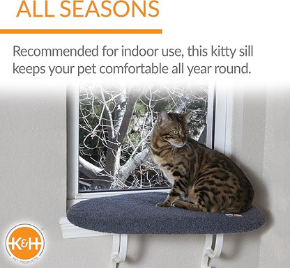 K&H Pet Products Kitty Sill Cat Window Perch for Large Cats, Orthopedic Window Hammock Bed Holds 40LBS, Washable Cover, Kitty Windowsill Bed Seat for Indoors - Gray Fleece, Unheated, 14 X 24in
