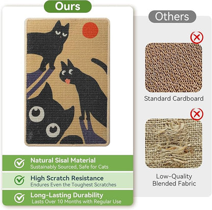 3-in-1 Sisal Cat Scratcher Mat 23.6x15.7'' Protects Carpet Couch & Furniture with Sticker Tape, Floor & Wall Cat Scratching Pad, Anti-Slip, Durable for Indoor Outdoor Cats (Warm Beige)