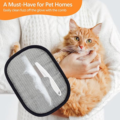 Pet Hair Removal Glove for Cats & Dogs, Upgraded Electrostatic Five-Finger Pet Fur Remover Gloves with a Fine-Tooth Comb Brush, Reusable Hair Removal Tool for Fabric Surface, Car Seat (9.45" x 6.69")