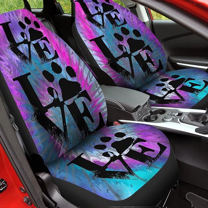 Universal Bucket Seats Cover Protector, 2 PCS Paw Print Waterproof Purple & Blue Tie Dye Auto Interior Accessory for Car Truck SUV