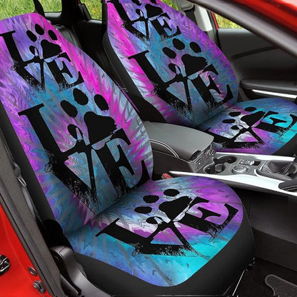 Universal Bucket Seats Cover Protector, 2 PCS Paw Print Waterproof Purple & Blue Tie Dye Auto Interior Accessory for Car Truck SUV