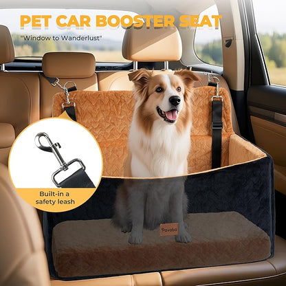 Dog Car Seat for Large Medium Dogs up to 60 lbs – Elevated Dog Booster Seat for Cars with Extra-Safe 14in High Front, Memory Foam Cushion, Washable Cover, Backseat Pet Car Bed (Brown/Black)