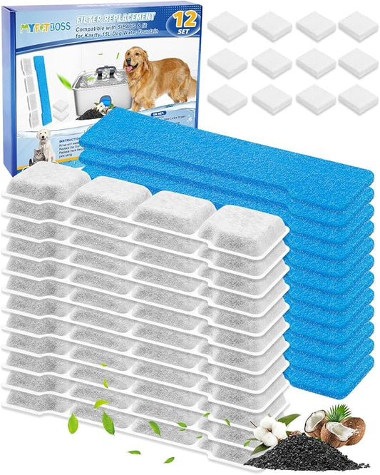 12 Set Dog Water Fountain Filter Compatible with SIBAYS 15L/4Gal Pet Fountain, Fit for Kastty Dog Water Fountain Stainless Steel, Keeping Pet Water Clean