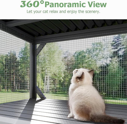 Catio Outdoor Cat Enclosure Window Perch for Sunbathing, Napping, Overlooking Hammock for Safely Enjoying Outdoor Sights - All Weather Use