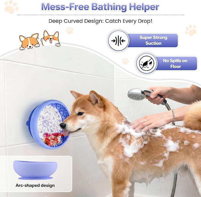 Dog Lick Bowl Slow Feeder with Slanted Anti-Spill Design, Extra-Thick Bite-Resistant Rim, Strong Suction Base, Freezer Safe for Frozen Treats — A Cleaner Alternative to Lick Mats for Dogs (Light Blue)