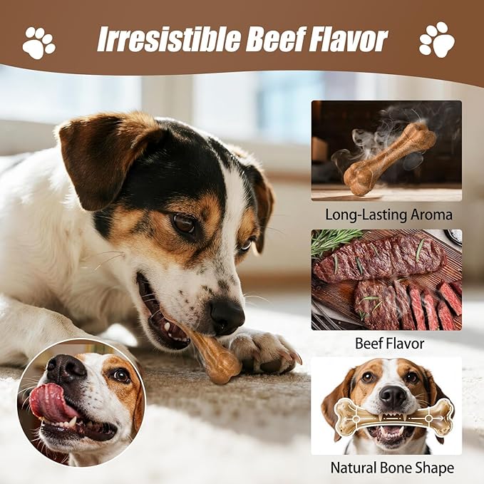 SCHITEC Dog Bone Chew Toys for Small Dogs & Puppies, Beef Flavor Teething Toy, Durable Dog Toys for Aggressive Chewers, Teeth Cleaning, 5Pcs