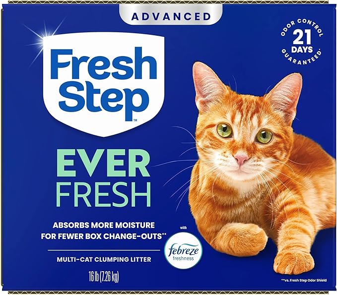 Fresh Step Advanced Ever Fresh Multi Cat Clumping Cat Litter with Febreze Freshness, Low Dust, Odor Control with Ammonia Block Tech, Compatible in Automatic Litter Boxes, 32 lb. (2 x 16 lb.)