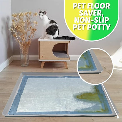 TidyFriend Dog Pee Pad Holder Tray Fits Up to 30” x 36” Wee Wee Pee Pads - Stable Grip, Raised Edges, Quick-Wipe Silicone Surface Dog Potty Tray Holder for Indoor Flooring Protection (Light Grey)