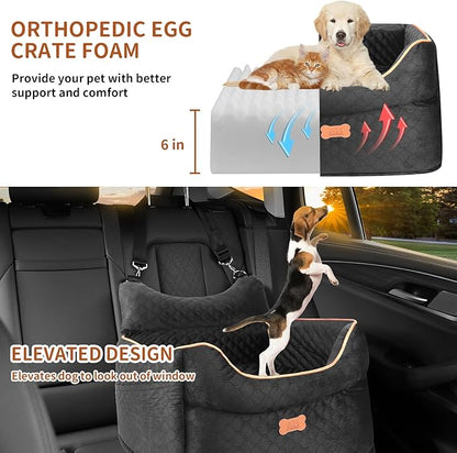 Dog Car Seat - Memory Foam Dog Booster Seats for Small Dogs Up to 25lbs-Elevated Pet Car Seat with Storage Pockets and Dogs Seat Belt-Pet Travel Bed for Front & Back Seats-Removable Washable-Black