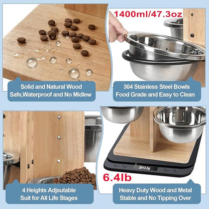 handrong Elevated Dog Bowls,4 Heights Raised Dog Bowl,4 Dogs Bowls Elevated,Wood Dogs Food Bowl,4 Sided Pet Feeding Station for Small,Medium Large Sized Pet-47.3oz