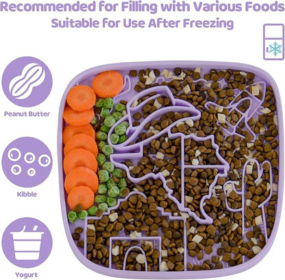 Puzzle Feeder Snuffle Mat and Lick Mat for Dogs,Texas Textured Slow Feeder, 0.75 Inch Thin Silicone Mat Holds 3 Cups, Dishwasher and Microwave Safe, Purple