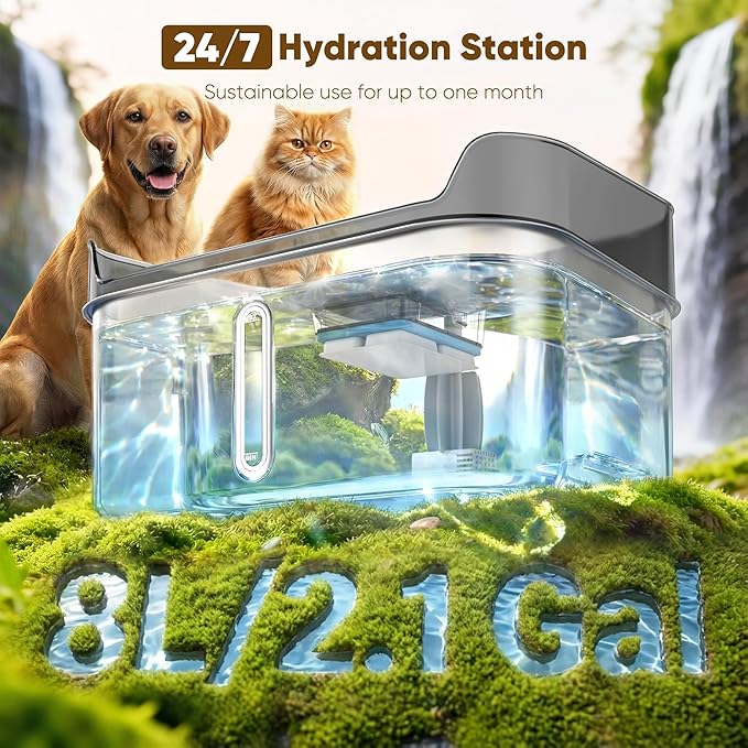 No Spill Dog Water Fountain Stainless Steel for Large Dogs, 8L/2.1Gal Ultra Quiet Pet Water Fountain for Cats Dogs Indoor, Automatic Dog Water Bowl Dispenser
